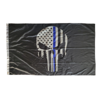 Police Blue Stripe Skull 3X5 Flag Banner