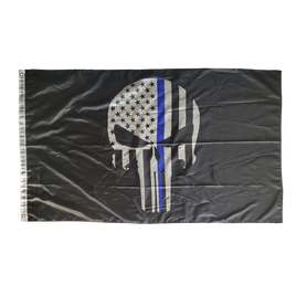 Police Blue Stripe Skull 3X5 Flag Banner